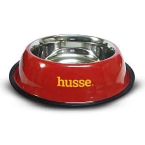Röd hundskål med metallinsats