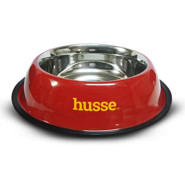 Röd hundskål med metallinsats
